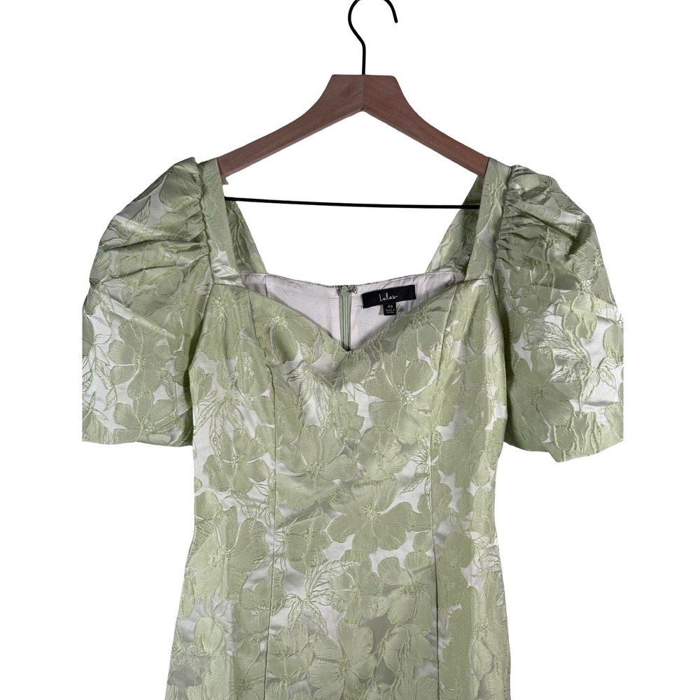 Lulus Lustrous Love Light Green Floral Jacquard Puff Sleeve Mini Dress XS NEW - Picture 9 of 11
